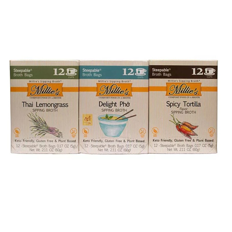Millers 3 Pack Assortment M Sipping Broth, Variety Pack, (Thai