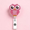 Cute ID Badge Reel Pink Owl Badge Holder with 360°Claw