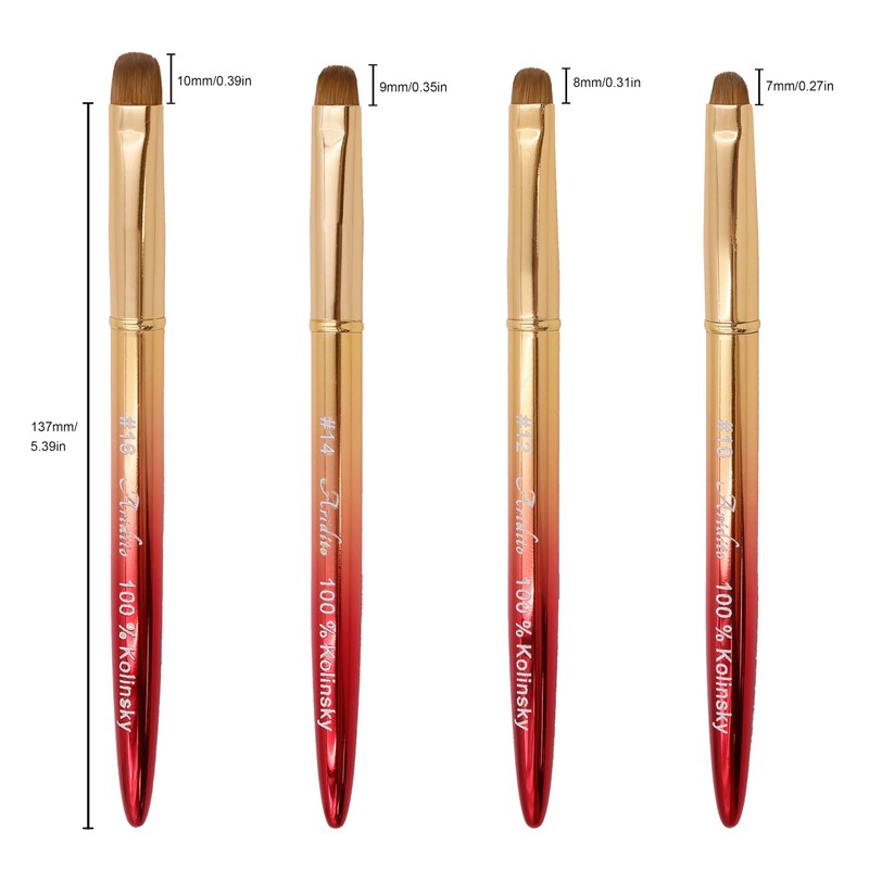 Pure Kolinsky French Nail Brush with Metal Handle (Red-Gold, 14#)