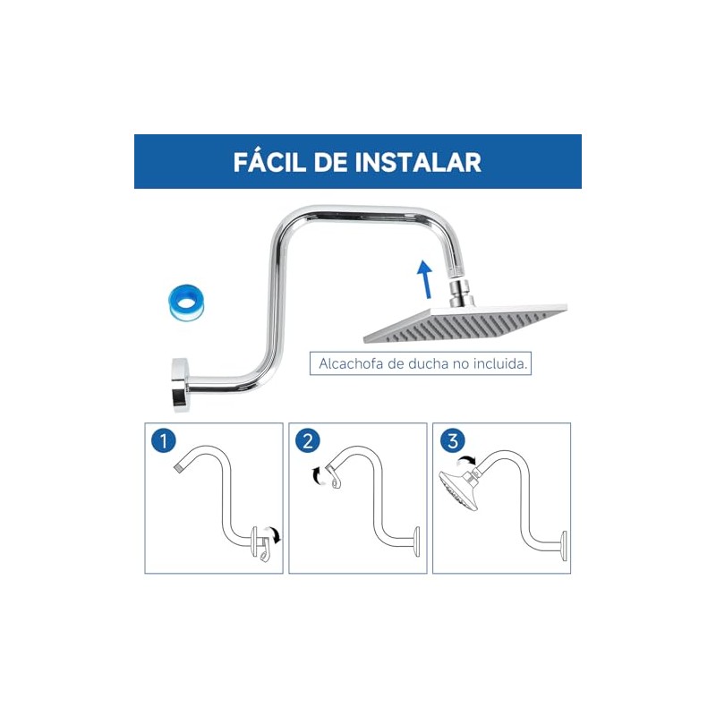 Brazo y Chapetón de Acero Inoxidable de 33cm para Regadera