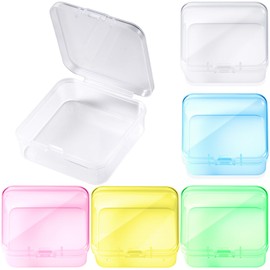 Winsyison 6pcs Clear Ear Plug Case, 20mm Thicken Small Plastic Case Beading Storage Boxes with Lid, Mini Portable Square Storage Containers for Jewelry Earplugs Bead Crafts- 5 Colors