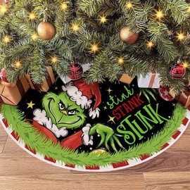 ALINK Merry Christmas Tree Skirt 48 Inches Green Tree Skirt Soft Plush Xmas Tree Skirt New Year Farmhouse Christmas Tree Decorations Christmas Tree Mat for Merry Christmas Party Supplies