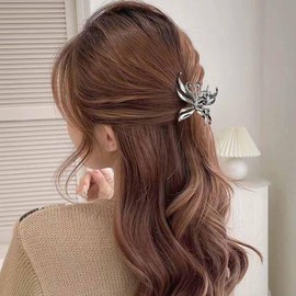 Yheakne Vintage Metal Butterfly Hair Claw Clip Gold Butterfly Hair Clip Barrette Claw Hair Clip Hold Ponytail Claws Barrette Clamp Accessories Headwear Hairclip Jewelry for Women (Silver)