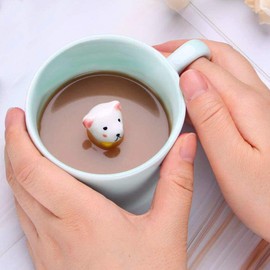 Dog CoffeeMugs, Surprise 3D Celadon Figurine Insede Teacup, Funny Animal Milk Cup, Best Gift for Morning Drink and Christmas, Weddings, Father's Day