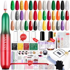 Saviland 82PCS Gel Nail Polish Kit with 220W UV Light: 20 Christmas Color Gel Polish 20000 RPM Nail Drill Nails Gloves Complete Tools Accosseries UV Soak-off Nail Kit for Home DIY Gift