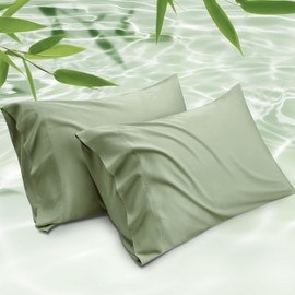 Bedsure Pillow Cases Queen, Cooling Pillow Cases, Rayon Derived from Bamboo Sage Green Pillowcases Queen Size Set of 2, PureWoven Silky Soft Bedding Pillow Covers with Envelope Closure, 20x30 Inches