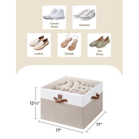 StorageWorks Shoe Organizer for Closet, Fabric Shoe Storage Bins with Clear Cover, Adjustable Dividers for Shoe Storage, Brown & White, 1-Pack, Shoe Cube Organizer Fits up to 16 Pairs