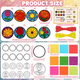 Funrous 48 Set Flower Suncatcher Crafts - DIY Flower Kit Tissue Paper Craft Gifts Bulk Make Your Own Floral Hanging Ornament Decor Window Art for Summer Spring Party Decorations Mothers Day Activities