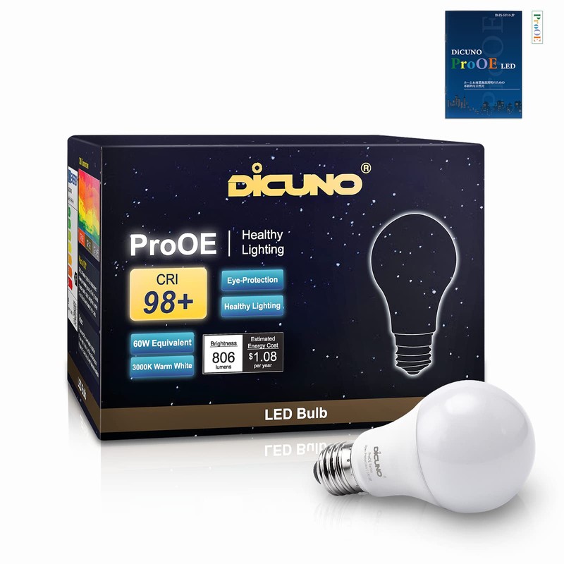 DiCUNO ProOE A19 LED Bulbs 60W Equivalent, 3000K Warm White,