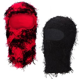 2 Pcs Distressed Balaclava Ski Mask, Knitted Full Face Windproof Neck Warmer Shiesty Mask for Winter Outdoor Cold Weather