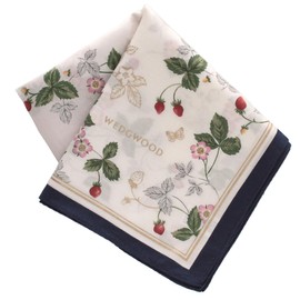 WEDGWOOD 000425-0001-03 Large Print Handkerchief, Wild Strawberry, Silk & Cotton (Navy), Women's, Large, Cotton Silk Handkerchief, Approx. 22.8 inches (58 cm)