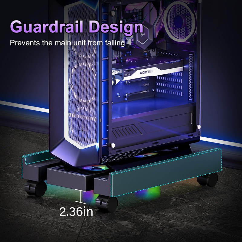 Adjustable Computer Tower Stand with Cooler Fan and Light, PC