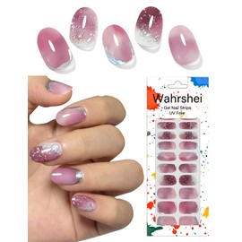 Wahrshei Gel Nail Strips No UV, Pink Marble, UV Free, Long Lasting Gel Stickers - Contains 22 Wraps, 1 Prep Pad, 1 File