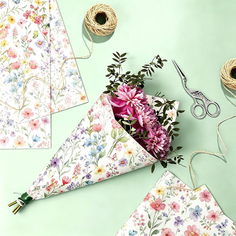 100 Sheets 20x14 Inch Floral Tissue Paper for Bouquets and
