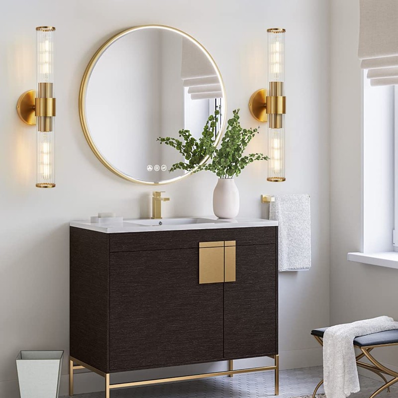 Vaziden Bathroom Light Fixtures, Gold Wall Sconce in Threaded Glass