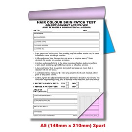 Cherry Carbonless NCR Hair Colour Skin Patch Test Duplicate Book A5 50 Sets Hairdressers