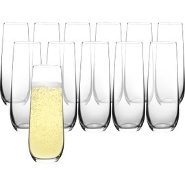 FAWLES Stemless Champagne Flutes Set of 12, Crystal Glass, 8 oz Champagne Glasses, Prosecco Mimosa Glasses Set