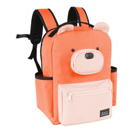 Rangeland Bear Travel Backpack for Kids 4-8, Fun Cute Colorful 8.5L Lightweight Airplane Backpack with Tablet Sleeve and Chest Strap, Orange