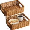 2 Pack Faux Rattan Serving Trays with Handles, Brown Plastic