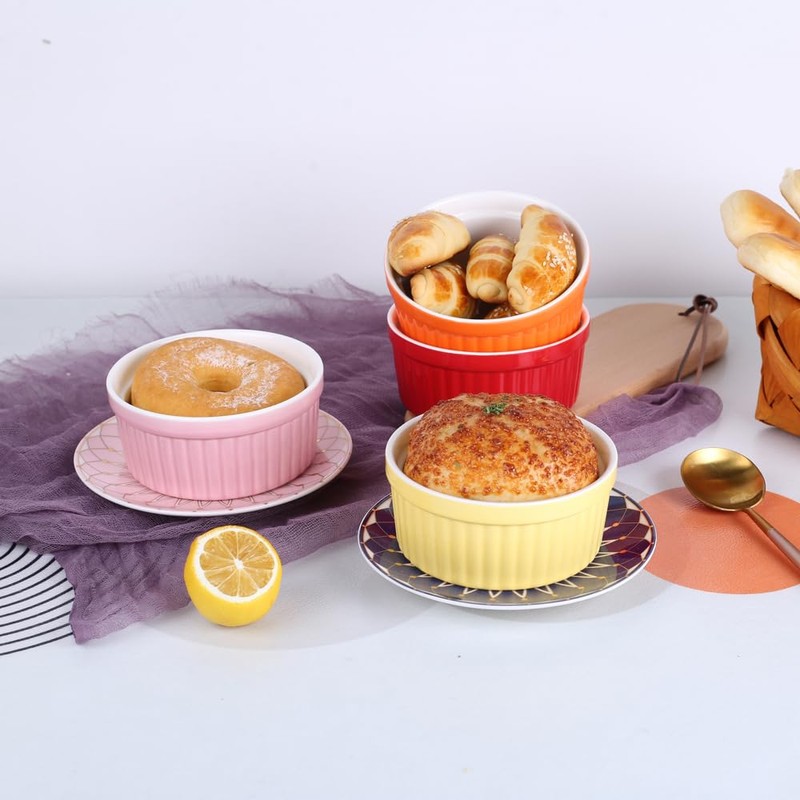 YAZYLIFE Ramekins 4oz,Creme Brulee Ramekins and Souffle Dishes,Porcelain Oven Safe