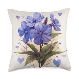 Creeping Phlox Flower With Hearts Around Boho Style Graphic Throw Pillow