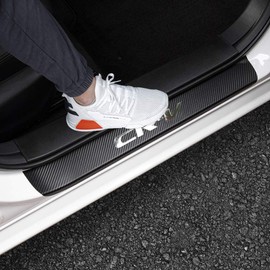LEXLEY for 2006-2023 2024 2025 2026 CRV CR-V Carbon Fiber Style Leather Door Sill Protector Anti-Dirty Scuff Plate Cover Guard Sills Protector Trim,Welcome Pedal Protect 4PCS -Sliver