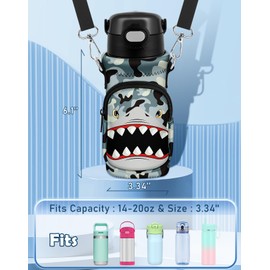 Miss Adola Water Bottle Carrier with Strap - Cute Cartoon Insulated Water Bottle Carrier Bag with Pocket Neoprene Bottle Holder Bag for 14/16/18/20 oz Stainless Glass Bottles Sleeve, Camo Shark