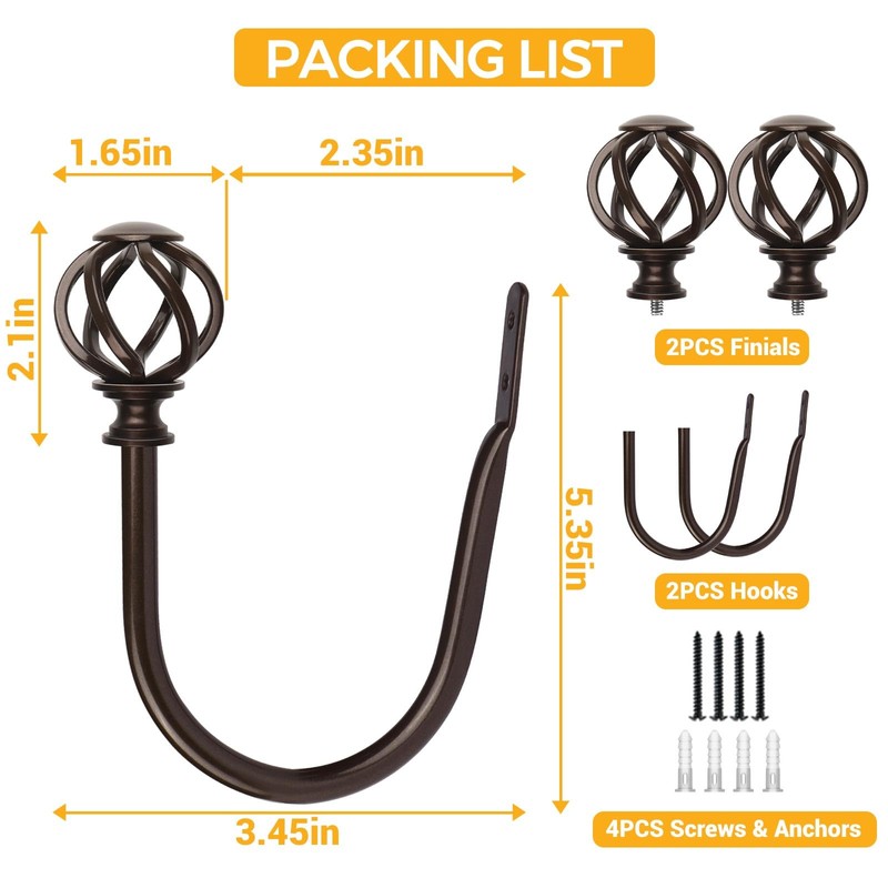 2 Pack Bronze Curtain Holdbacks, USFOOK Decorative Window Drapery Tiebacks