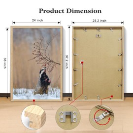 ARTWIND 24x36 Oak Wood Poster Frame, Natural Solid Wood Photo Picture Frame for Horizontal or Vertical Wall Mounting, Hanging Hardware Included