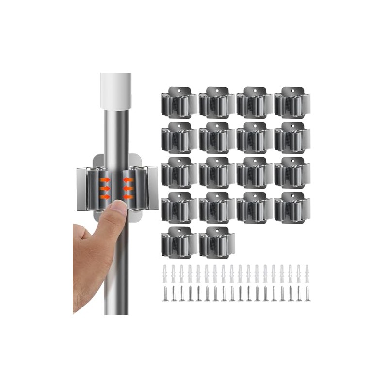Garage Hooks, Mop and Broom Holder Wall Mounted, Stainless Steel