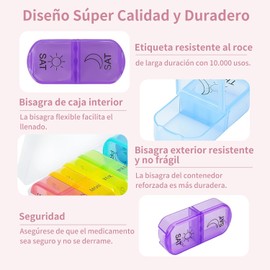 Pastillero Semanal con Cortador 2 Veces al Día, 7 días con Gran Apertura en un Lado para Fácil Llenado Pastillero Caja sin BPA para vitaminas, aceites de pescado y suplementos (Azul)