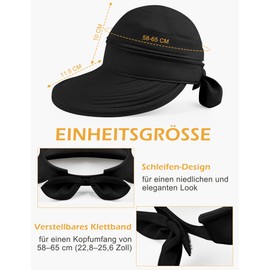 Kiiwah Sun Hats for Women Summer, 2-in-1 Summer Hat UV Protection Lightweight Sun Visor Sun Hat Beach Hat Foldable for Outdoor Beach Golf Travel Hiking Camping (Black/Grey Green/Beige), black, Unit