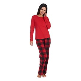 Cherokee Women's Pajama Set Soft Breathable Shirt and Pants, Extra Large, Red and Black Buffalo Plaid