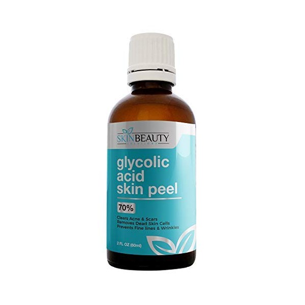GLYCOLIC Acid 70% Skin Chemical Peel - Unbuffered - Alpha Hydroxy (AHA) para acné, piel grasosa, arrugas, puntos negros, poros grandes, piel nula, Clear Liquid, 2oz/60ml