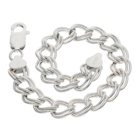 9mm Wide Sterling Silver 7" Double Link Chain Charm Bracelet