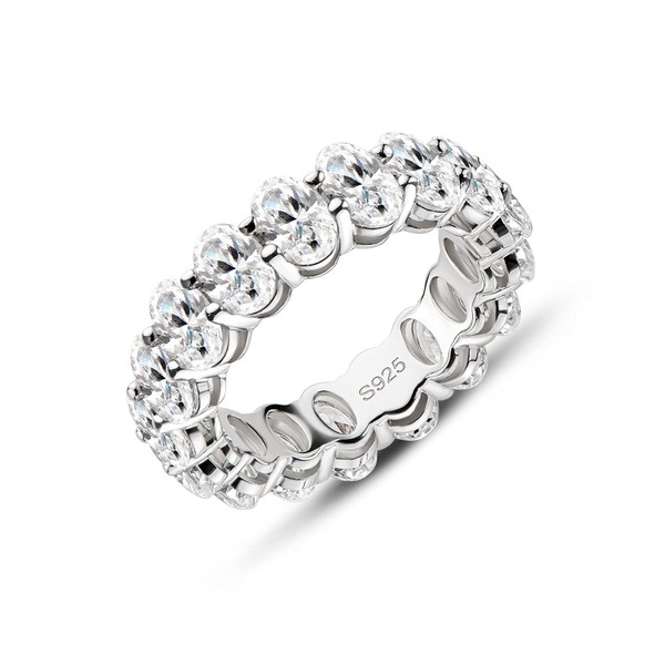 AINUOSHI 5mm Sterling Silver Oval Cut Eternity Band Cz Engagement