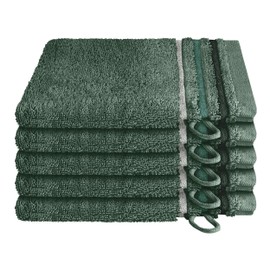 Schiesser Terry Wash Mitts Skyline Colour Set of 5 Cuddly Soft Cotton Made in Green Colour: Dark Green Size: 16 cm x 22 cm