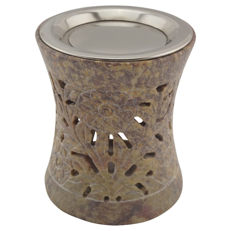 Indian Soapstone Incense Burner - Stainless Steel Strainer & Heat