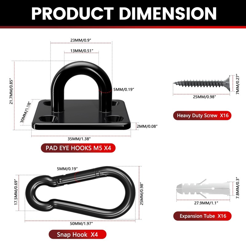 sprookber 304 Stainless Steel Pad Eye Snap Hooks, M5 Heavy