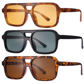 GGSTDDUP Retro Square Sunglasses 3 Pairs 70S Vintage Sun Glasses Lightweight Tinted Trendy Shades Glasses for Women