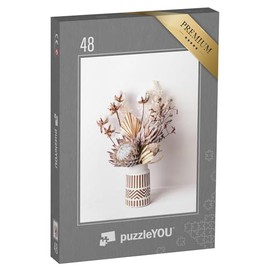 puzzleYOU: Jigsaw Puzzle 48 Piece "Dried Flower Arrangement in a Stylish White Ceramic Vase" - From the Puzzle Collection Flower Vases, Flowers & Plants, Floral Arrangements