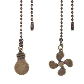 2 x Fan Pull Chains Ball Chain with Connector, Decorative Brass Chain for Bulbs and Fan Cables (Fan and Bulbs)