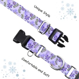 Fidohug Reflective Martingale Collar for Dogs with Quick Release Buckle Cute Girl Female Flower Dog Collars (Lavender Floral, Medium)