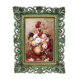 SIMON'S SHOP 4x6 Picture Frame for Tabletop or Wall Display, Vintage Picture Frames 4x6, Green Rustic Photo Frames, Scalloped Borders with Floral Design