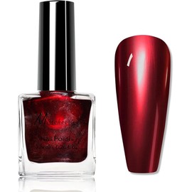 Metallic Red Nail Polish - Quick Dry Dark Red Varnish - Glossy Chrome Finish - Long Lasting Breathable Polish for Women