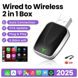 Unbranded 2-in-1 Wired to Wireless CarPlay Adapter / Android Auto Adapter Plug & Play