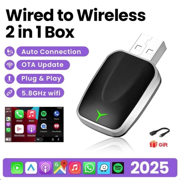 Unbranded 2-in-1 Wired to Wireless CarPlay Adapter / Android Auto