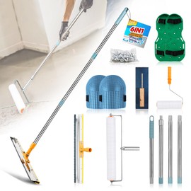 BTYCityMao Upgraded Self-Levelling Cement Tool Kit - Floor Construction Roller Spike Shoes - Garage Flooring Concrete Tools with Adjustable Threaded Pole - Self-Leveling Rake - Spiked Roller