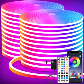 segrass LED neon Lights Strip 132FT,DC 24V RGB LED neon Light Strip APP Remote Controls Control Waterproof Flexible Neon LED Rope Lights for Bedroom,Playroom,Outdoors Decor（2 Rolls of 66ft）