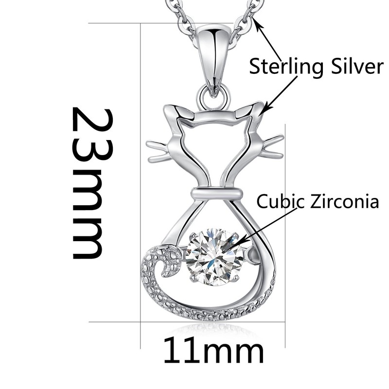 Jiamiaoi Women's Cat Necklace, Sterling Silver Cat Pendant, Jewellery, Silver